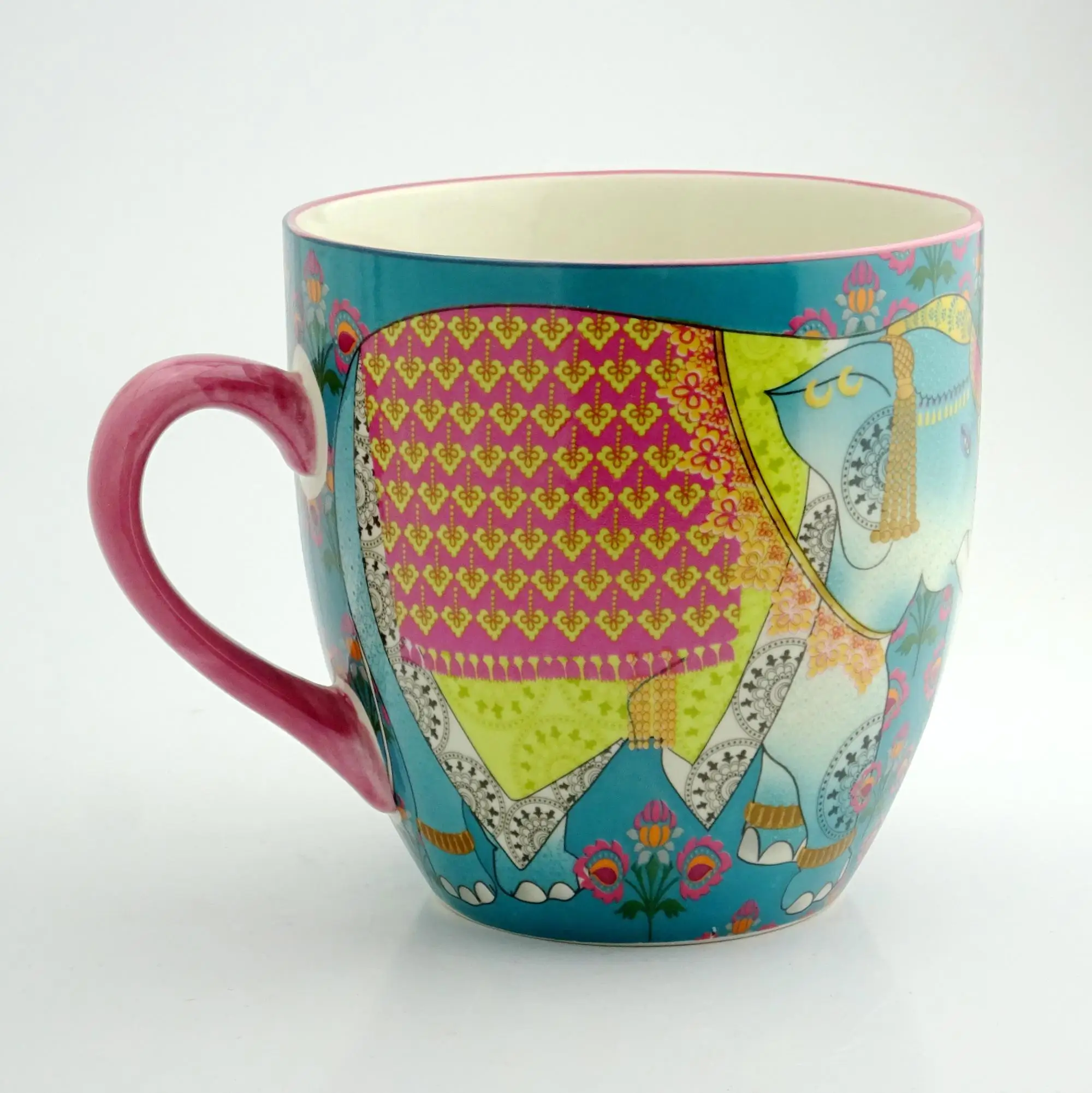 Brightly Custom Decal Exotic Colorful Ceramic Coffee Mugs Porcelain Elephant Mug