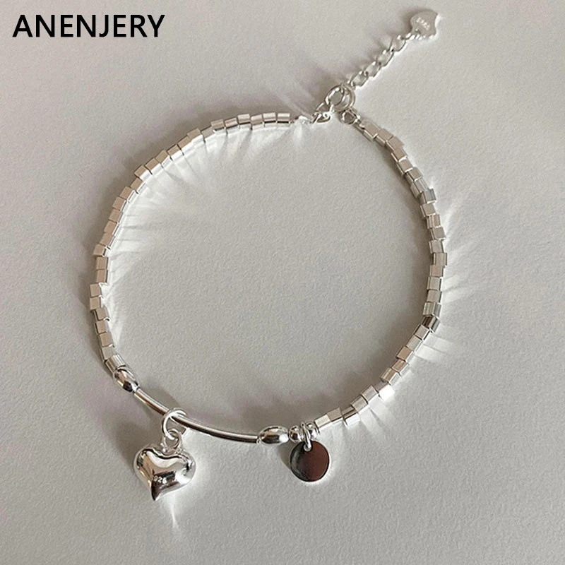 ANENJERY Love Heart Elbow Beaded Bracelet for Women Simple Daily Sweet Hand Jewelry Accessories  pulseras mujer