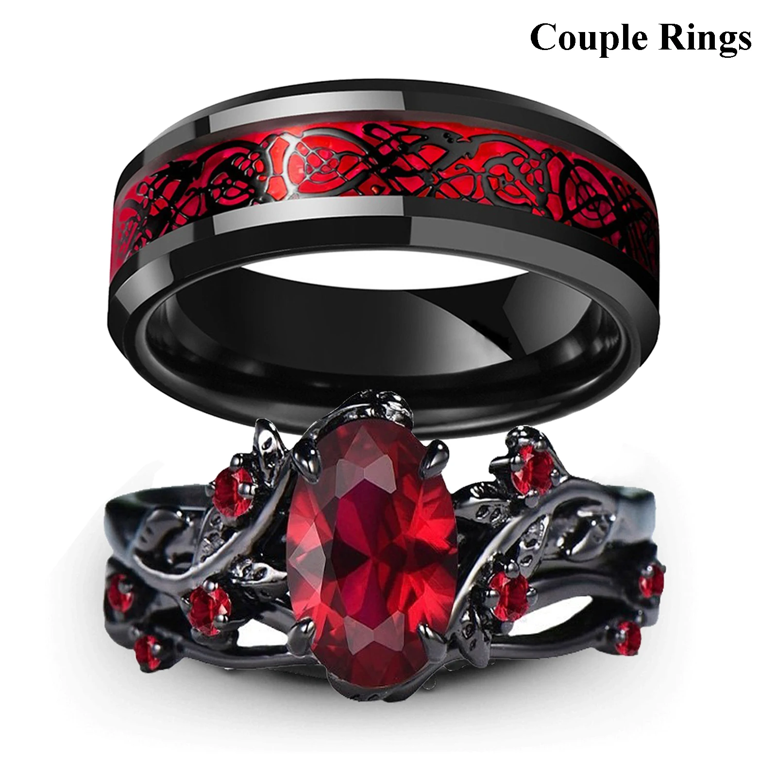 Bagues de Couple à breloques romantiques pour femmes et hommes, ensemble de bagues en strass rouges, tendance, en acier inoxydable, Dragon celtique, bijoux de mariage