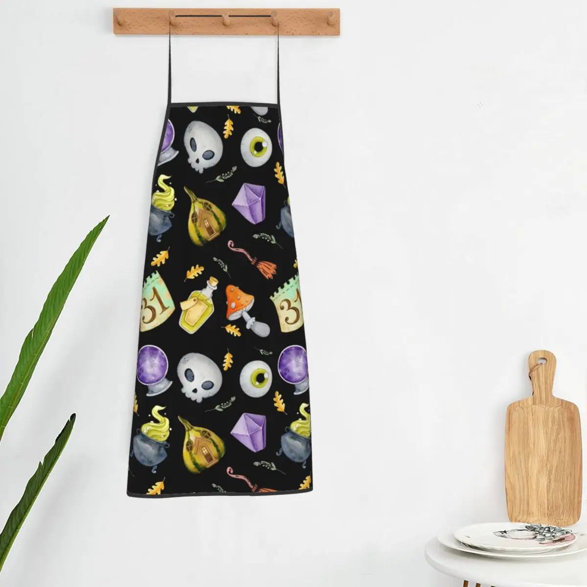 Custom Halloween Film Bib Apron Unisex Kitchen Chef Hocus Pocus Witch Pattern Tablier Cuisine for Cooking Baking Painting