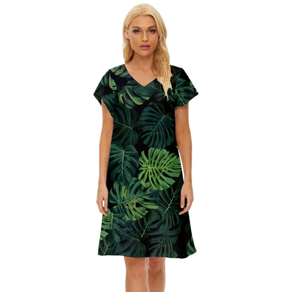 

Women Fashion Summer Loose Hawaii Printed Beach Dress A-Line Party Dress Ladies Casual Elegant V-Neck Tank Dress