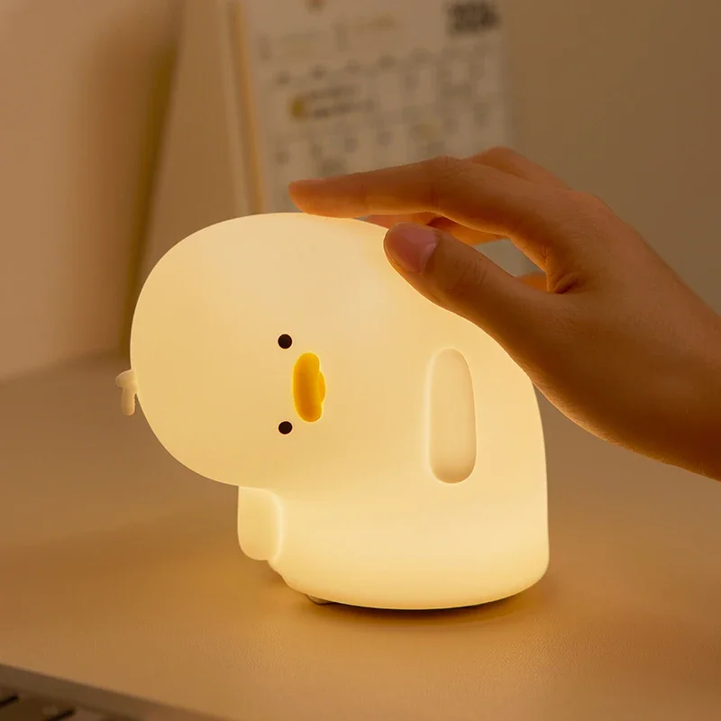 Rechargeable LED Night Light Cute Duck Silicone Patting Lamp Nursery Children Nightlights Home Bedside Room Decor Birthday Gift