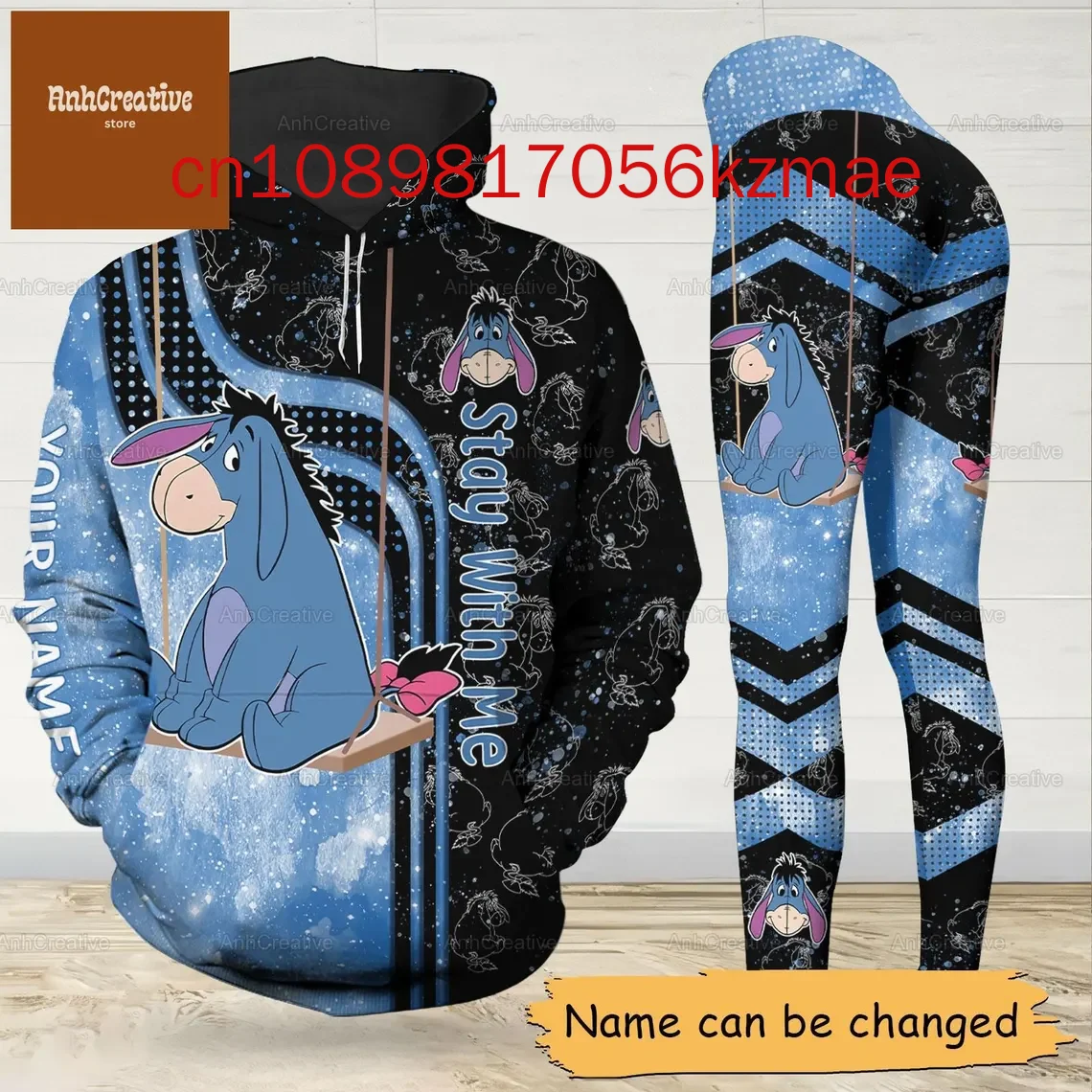 2024 New Disney Eeyore Hoodie Legging Suit women\'s Diseny Hoodie Yoga Pants Sweatpants Fashion Tracksuit set