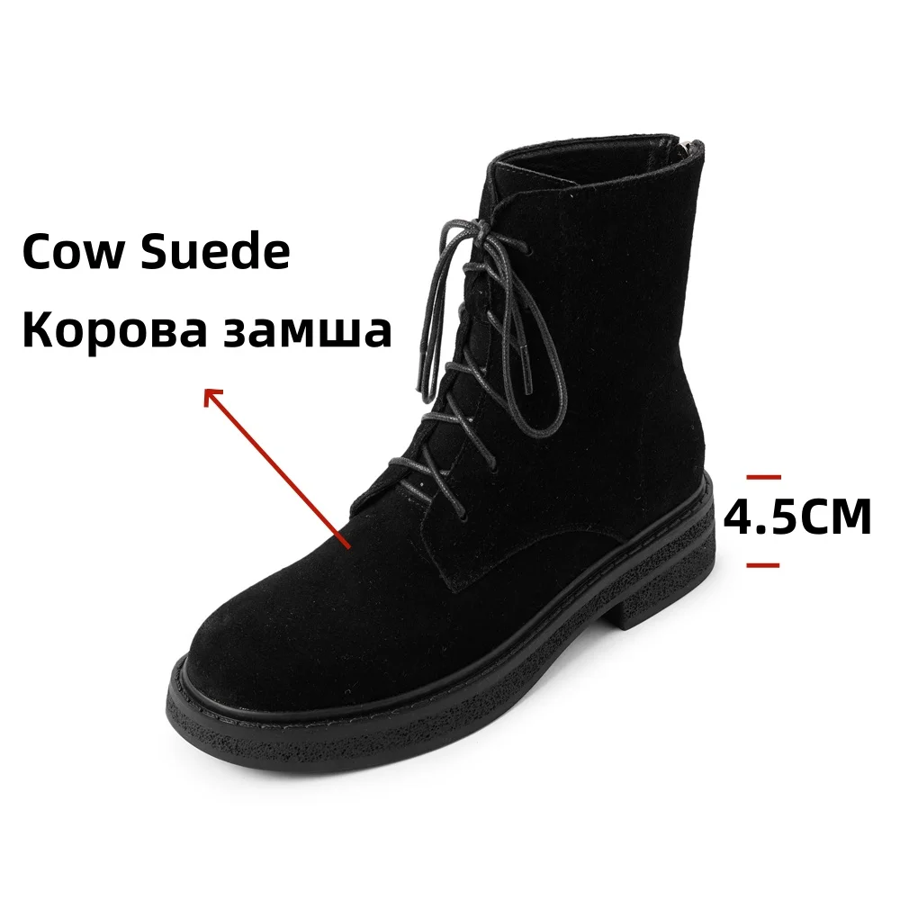 FEDONAS New Women Cow Suede Leather Ankle Boots Thick High Heels Motorcycle Boots Retro Round Toe Warm Autumn Winter Shoes Woman