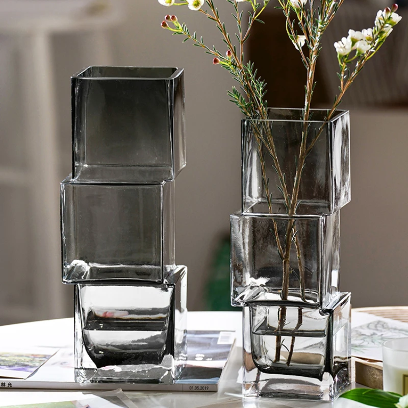 Irregular Vase Glass Transparent Advanced Water-sensitive Flowers Flower Arrangement Living Room Table Decoration Ornaments