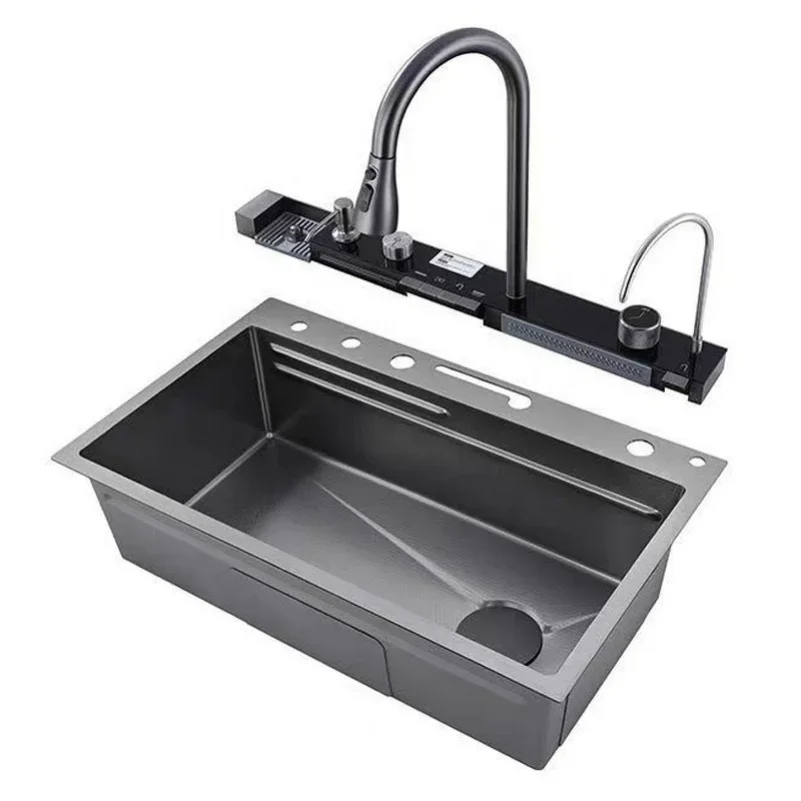 Multi-function Digital Display Waterfall Smart Kitchen Sink Single Bowl Kitchen Sink Nano Honeycomb Thickened Pool