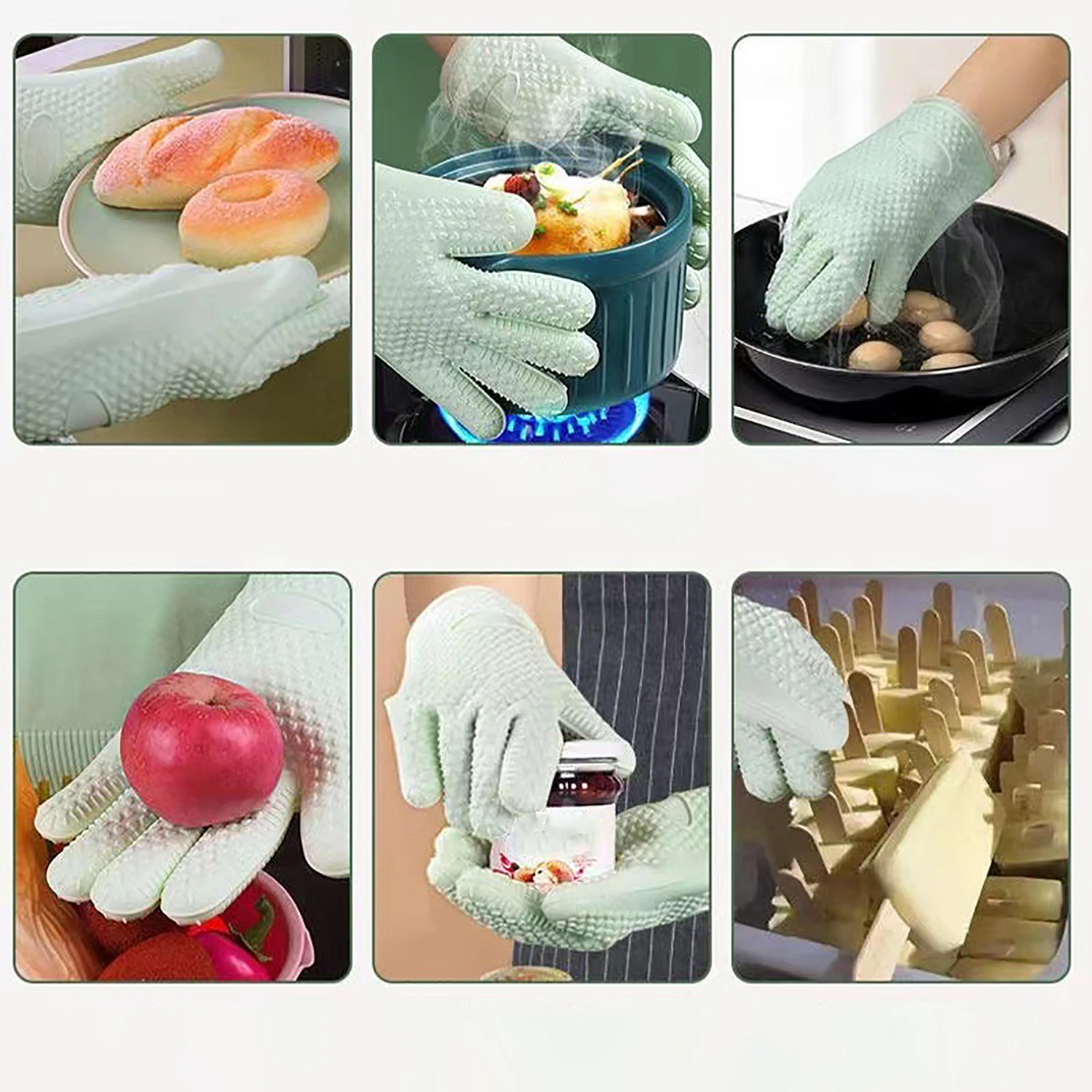 2PCS Thicken Silicone Gloves Oven Heat Insulated Finger Gloves Cooking Microwave Non-slip Gripper Pot Holder Kitchen Baking Tool