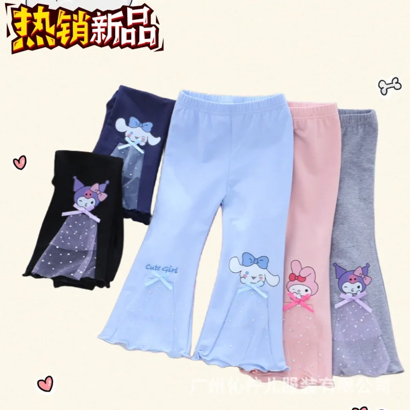 

Hot Sanrio Girl Pants Cinnamoroll Kawaii Anime Student Spring and Autumn Casual Base Layer Bell-Bottoms Children's Clothing New
