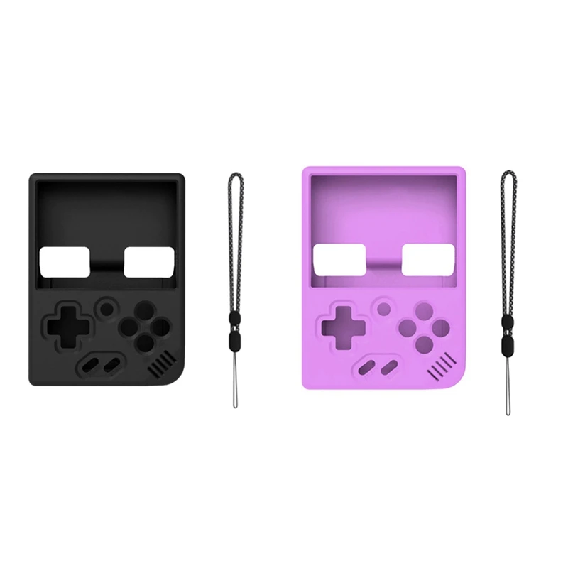 Soft Skin Case For MIYOO Mini Plus Game Console Silicone Protective Cover, With Anti-Slip And Lanyard Durable Black And Purple