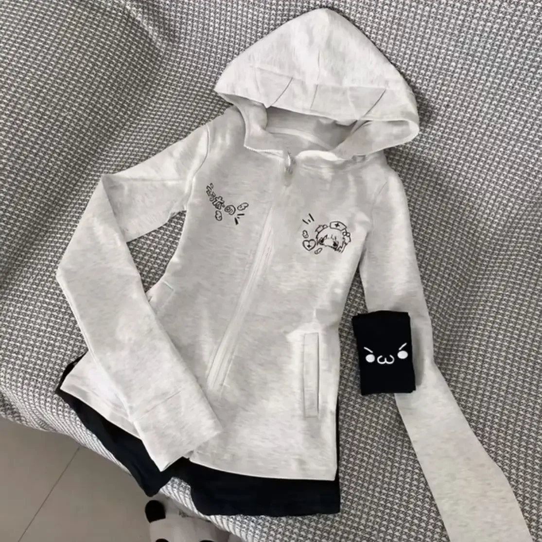 Long Sleeve Early Autumn Hoody Casual Women Clothing Japanese Print Cat Spice Girls Hoodies Slim Fairycore Streetwear Mujer view 3
