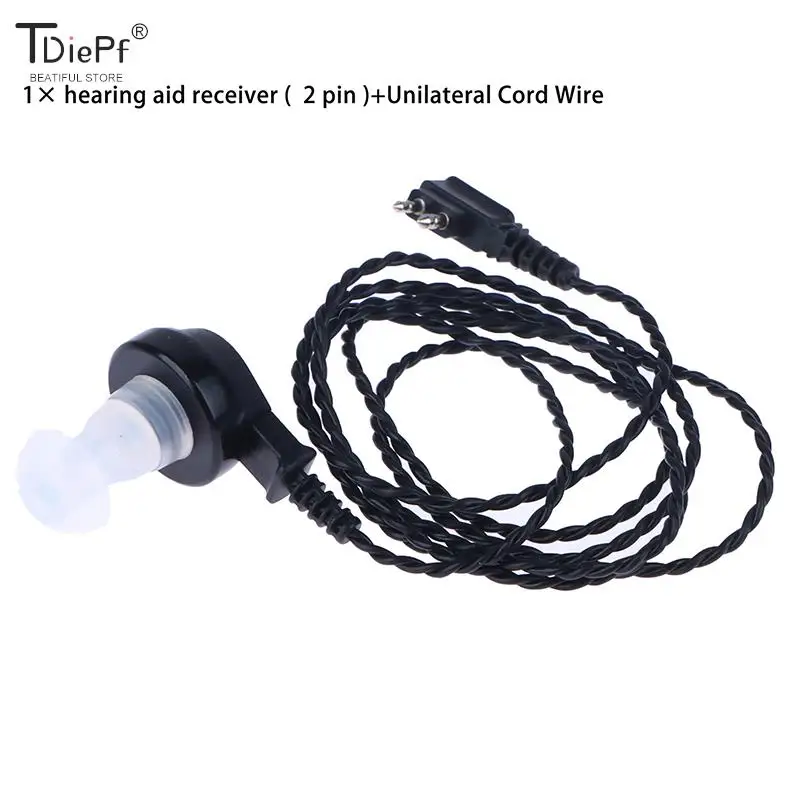 1Pcs Black Hearing Aid Unilateral Cord Wire+BTE Hearing Aid Receiver (2 pin) Amplifier Speaker Replacement Part