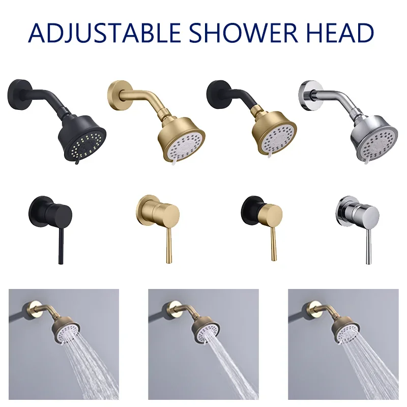 High Quality Brushed Gold Wall Mounted Bathroom Shower Mixer Brass Faucet Hot Cold Water Mixer Tap ABS Head Rainfall Shower Set