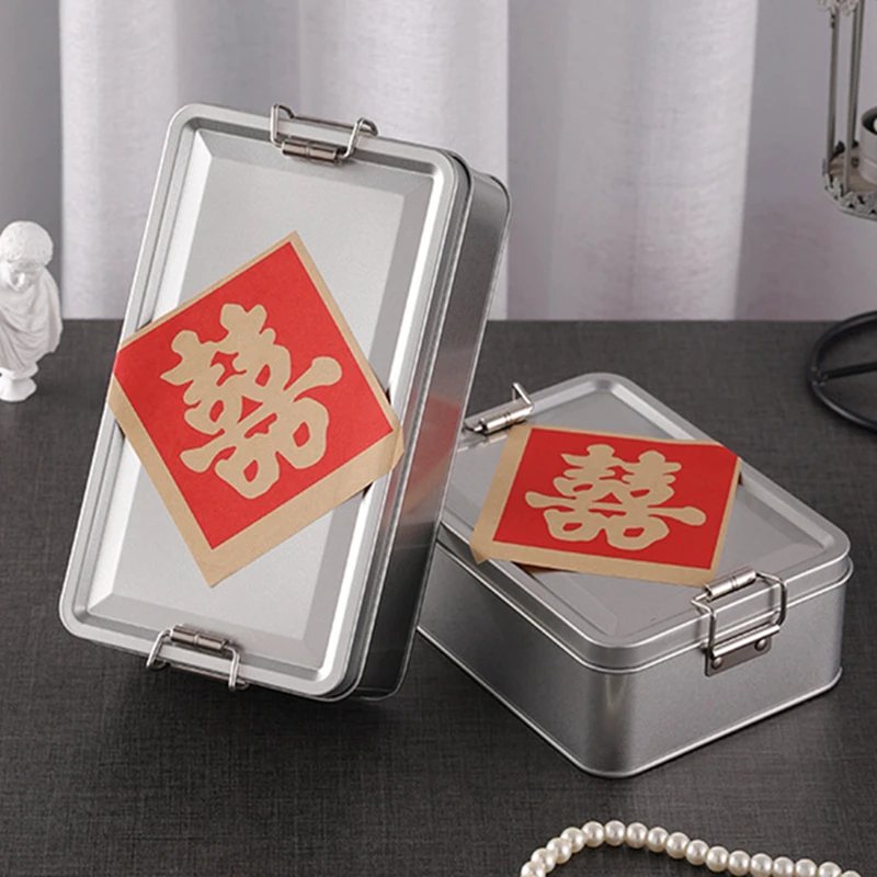 Old-fashioned Rectangular Stainless Steel Storage Box Wedding Souvenirs Candy Empty Box with Lid