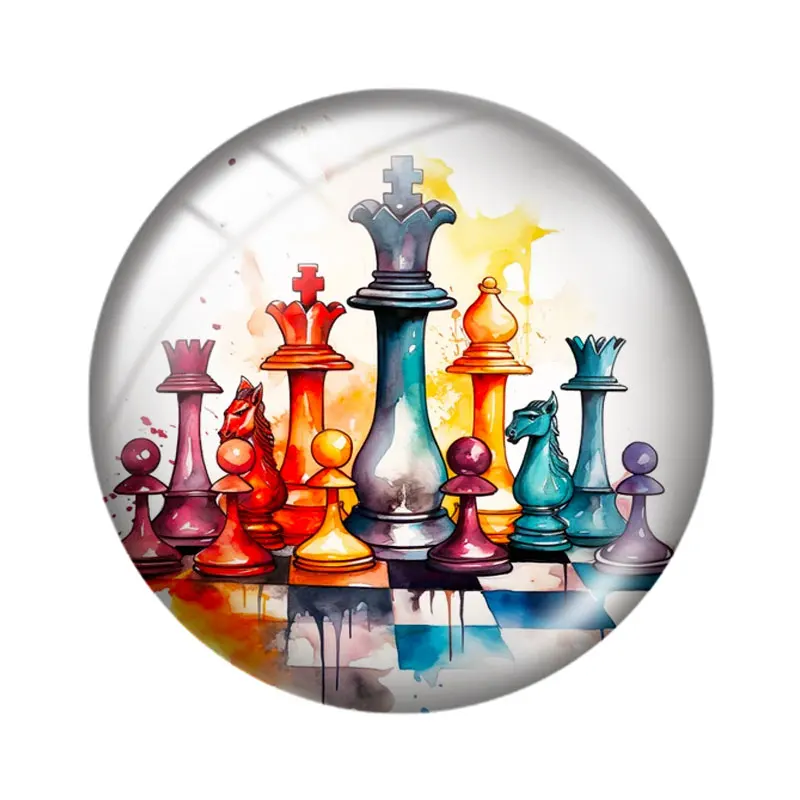 Watercolor Chess Game  12/18/20/25mm glass cabochon  bracelet pendant rings for jewelry demo earrings back Making findings view 3
