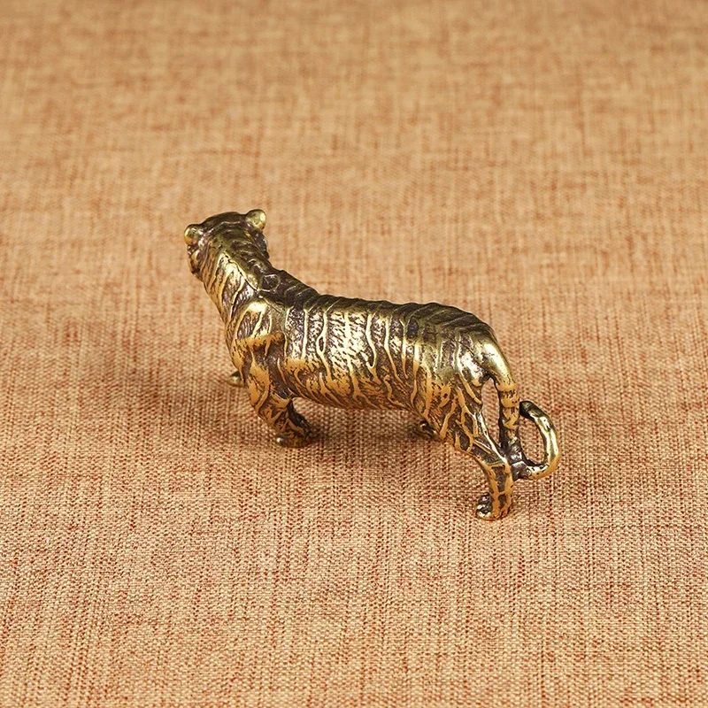 Neue Kreative Massive Messing-Tigerstatue Reines Kupfer Große Tigerfigur Vintage Tiermodell Miniatur Schreibtisch-Deko Ornament – Detail 3
