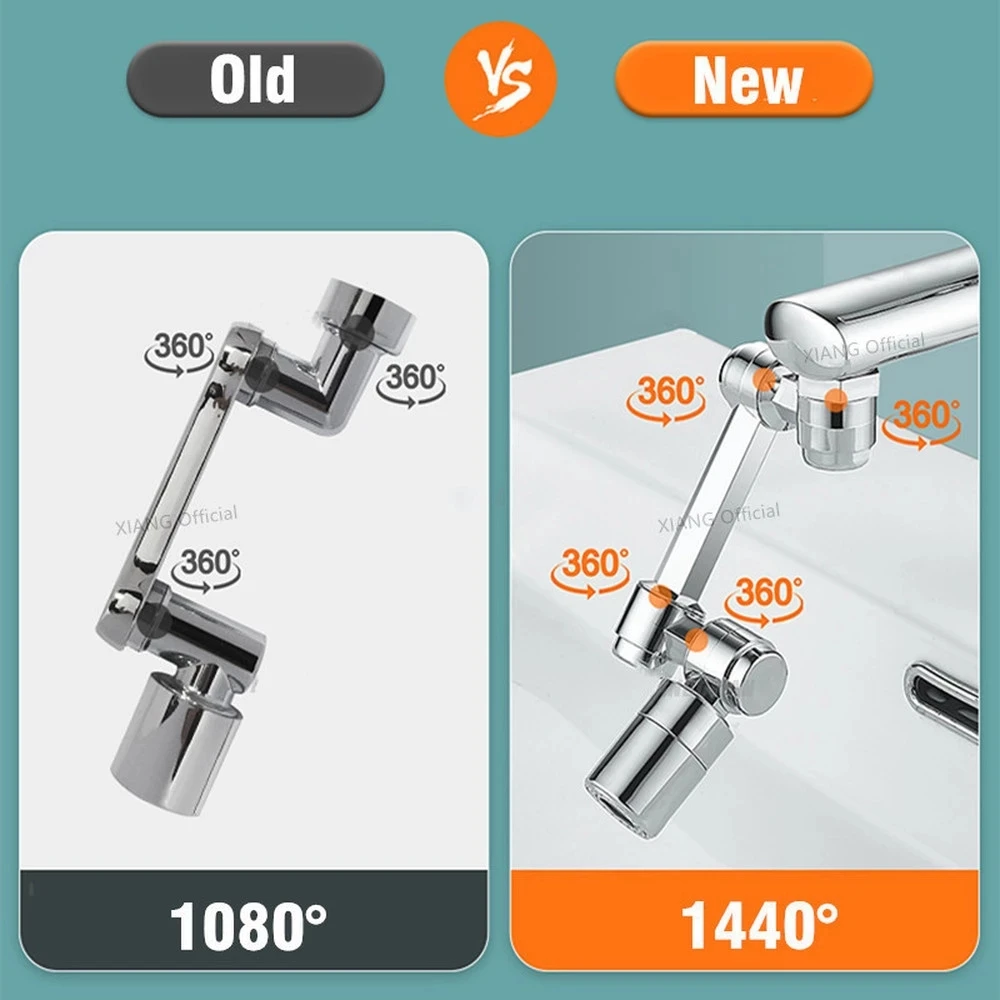 New Universal 1440° Rotation Extender Faucet Aerator Plastic Splash Filter Kitchen Washbasin Faucets Bubbler Nozzle Robotic Arm