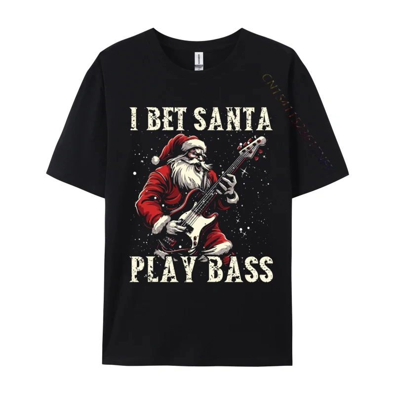 Christmas Guitar Xmas Bass Guitarist Musician Santa Claus Tshirt Art Style Camisa Streetwear Casual Tee Pure Cotton Fit Top