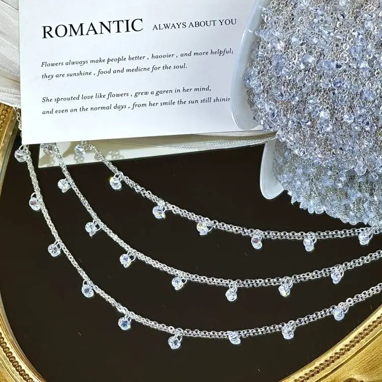 مادة نحاسية بسلسلة زركونيا بيضاء شفافة على الجليد لتزيين الشعر والمجوهرات المصنوعة يدويًا