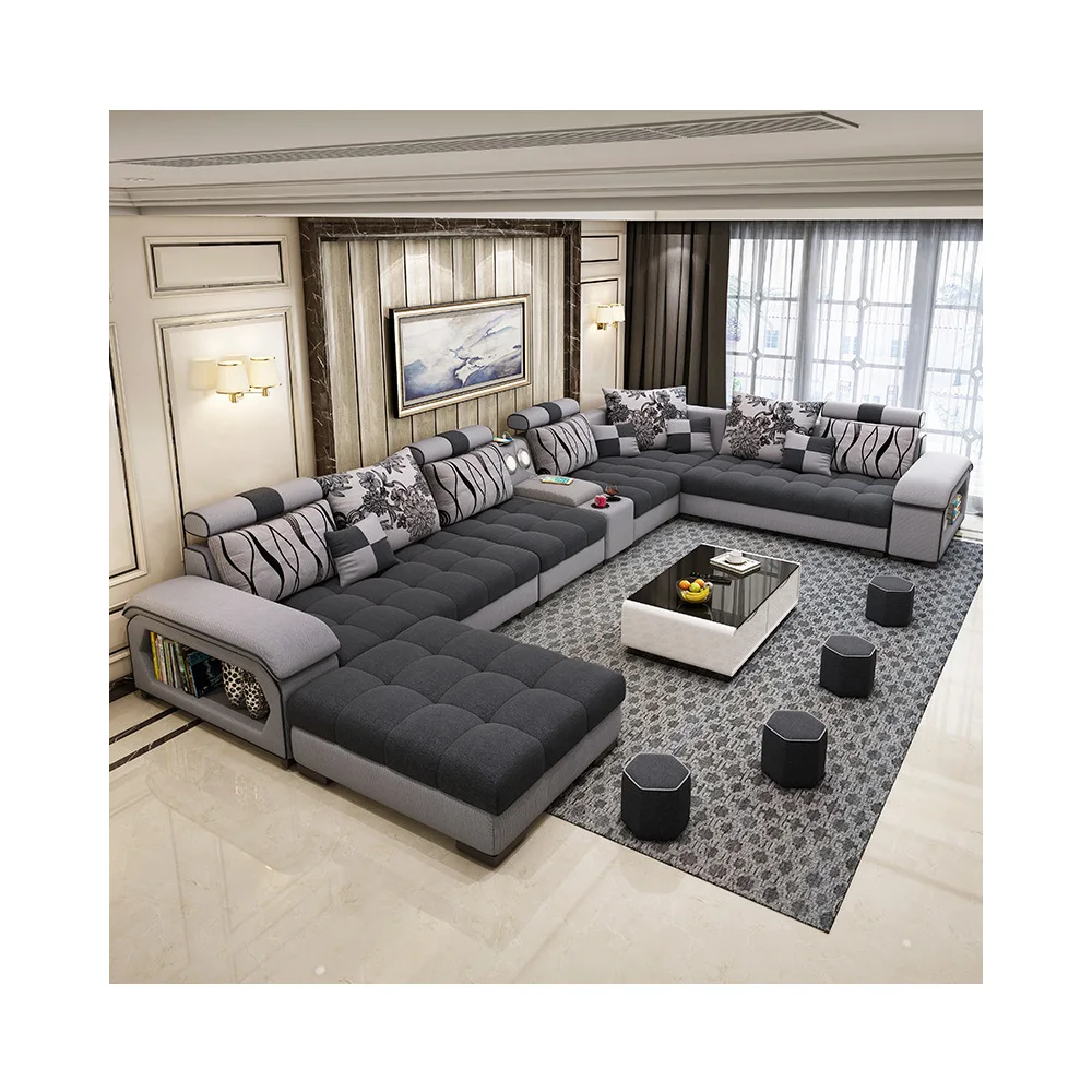 Conjunto de sofá de tela multicolor en forma de u, muebles modernos para el hogar, sala de estar