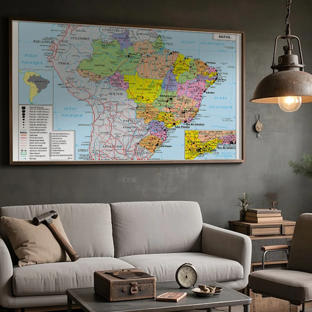Mappa amministrativa del Brasile Poster da parete senza cornice Pittura su tela Aula Decorazione della casa Materiale scolastico per bambini