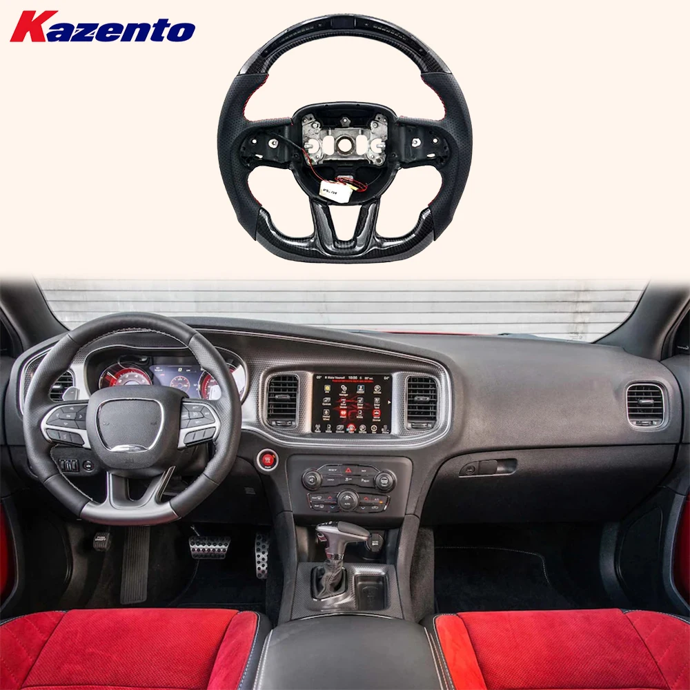 

For Dodge Charger Challenger SRT 2015-2023 Carbon D Style Steering Wheel With LED