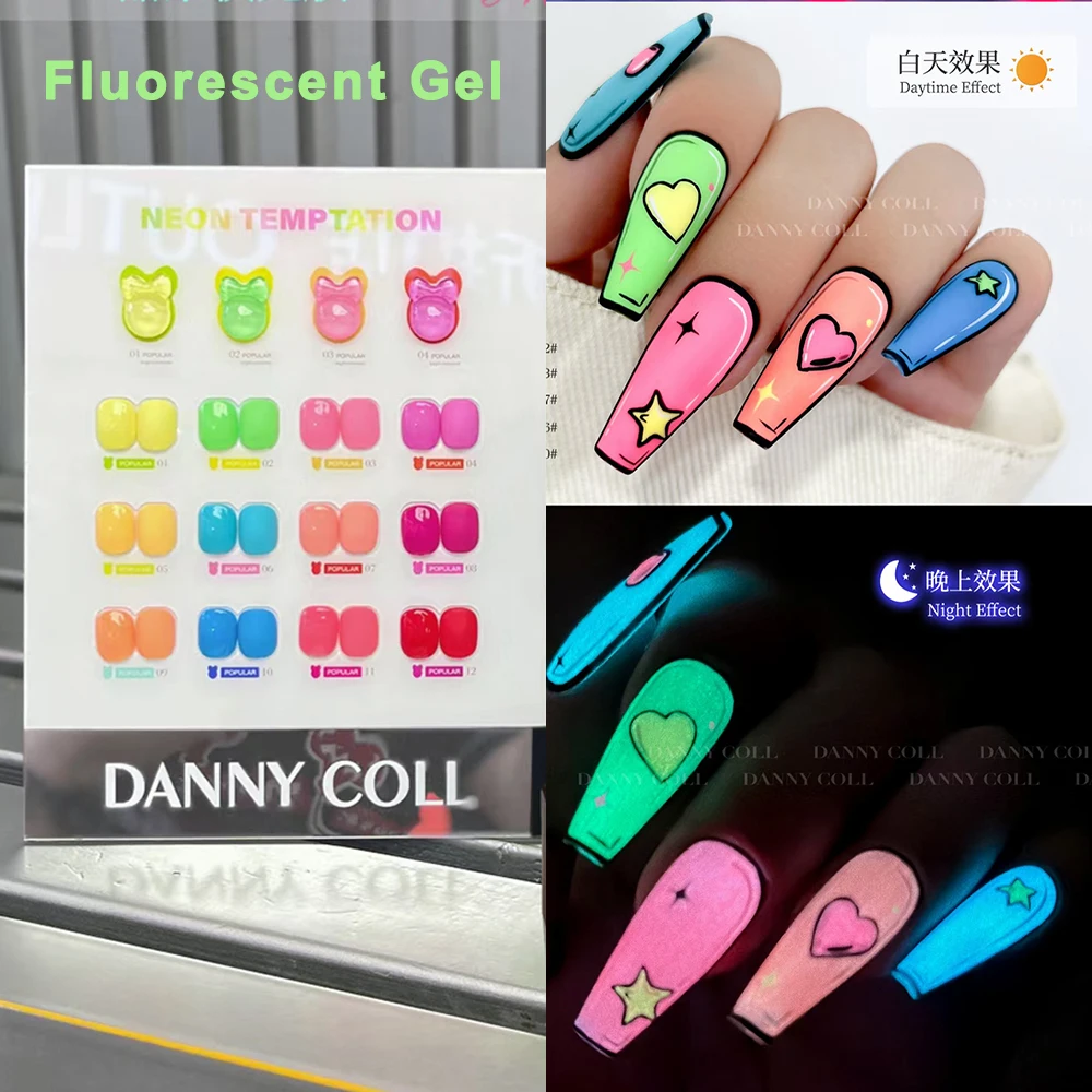 Fluorescence Lacquer Nail Polish Gel UV&LED Fluorescent Gel Semi-permanent Varnish Soak Off Gel Polish12 Colors/set