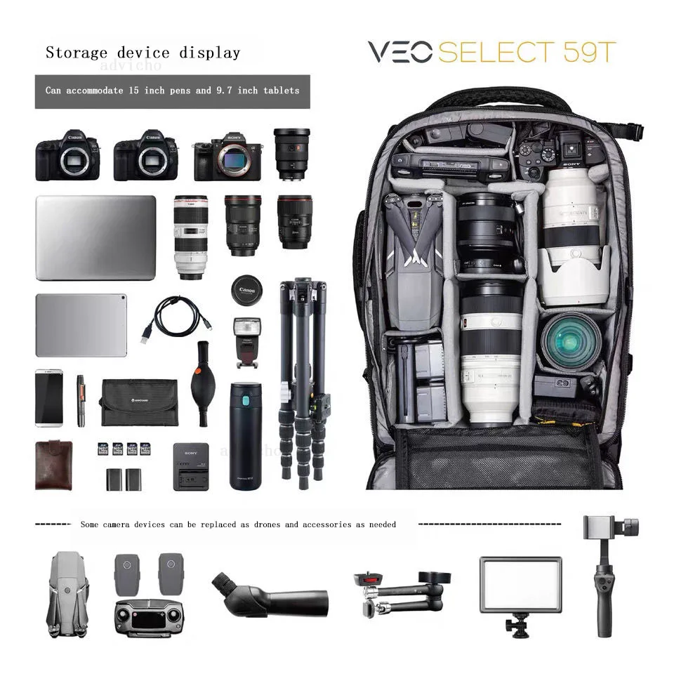 VEO Select T Photography Equipment Trolley Case Micro DSLR Professional Large Capacity Boarding Protection Long Focus Backpack