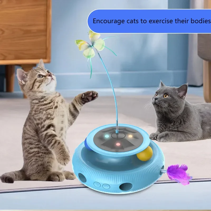 3 in 1 Electric Cat Toy for Indoor Human-pet Interaction Rechargeable Rotating Butterfly Automatic Cat Toy With Feather