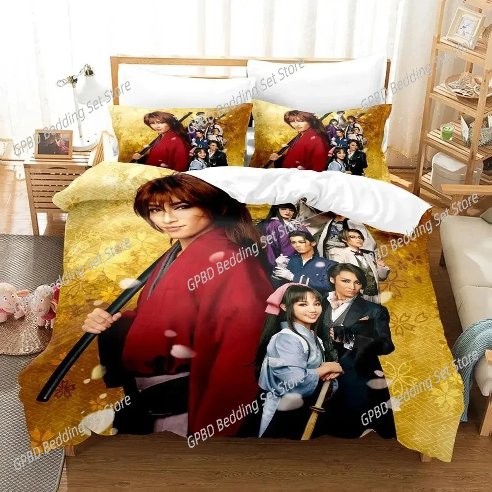

Fashion Anime Rurouni Kenshin 3D Bedding Set Duvet Cover Pillowcases Single Twin Full Queen King Size Home Decor Quilt Boys Gift