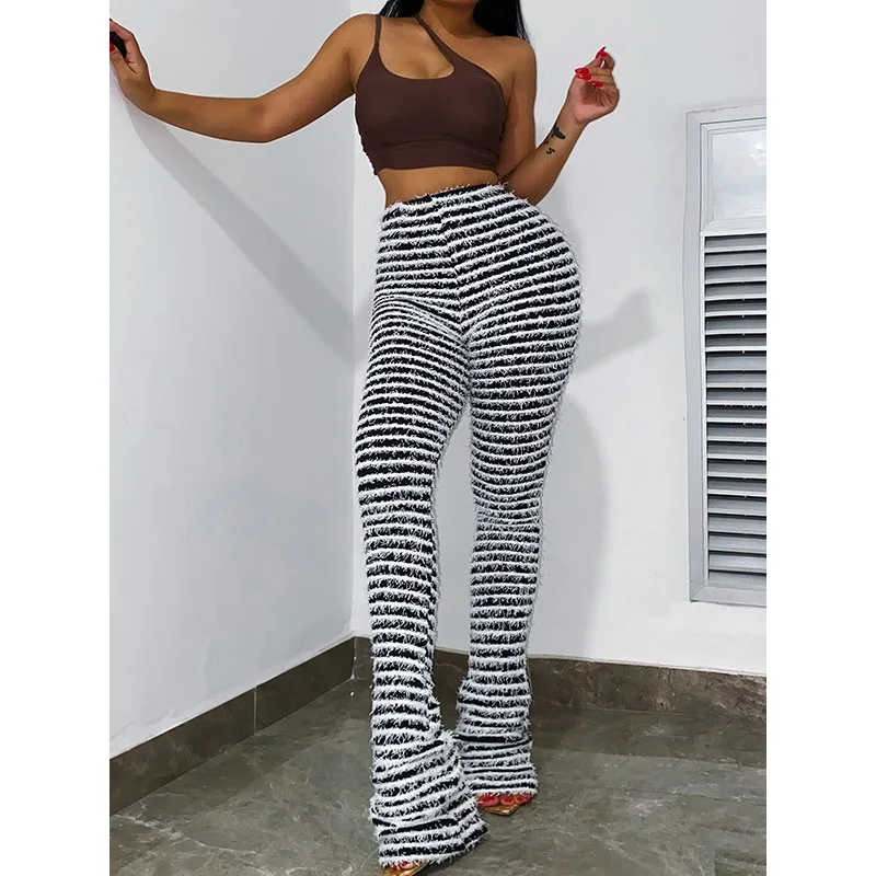 

Krisnanas Y2k Hip Lifting Pants for Woman 2025 New Skinny Knitted Striped Leggings Full-length Trousers Women Clothing 112026