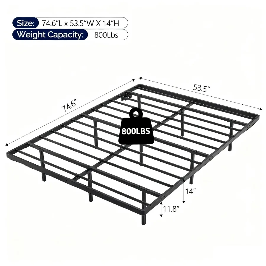 

Black Full Size Floating Platform Metal Bed Frame - 14 Inch Height, Built-in LED Strip Light and Power Outlet