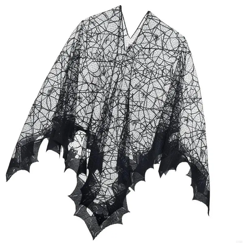 

49ME Halloween Webs Shawl Poncho Lace for Women Lady Dark Shawl Proms Dark Webs Poncho Shawl for Cosplay