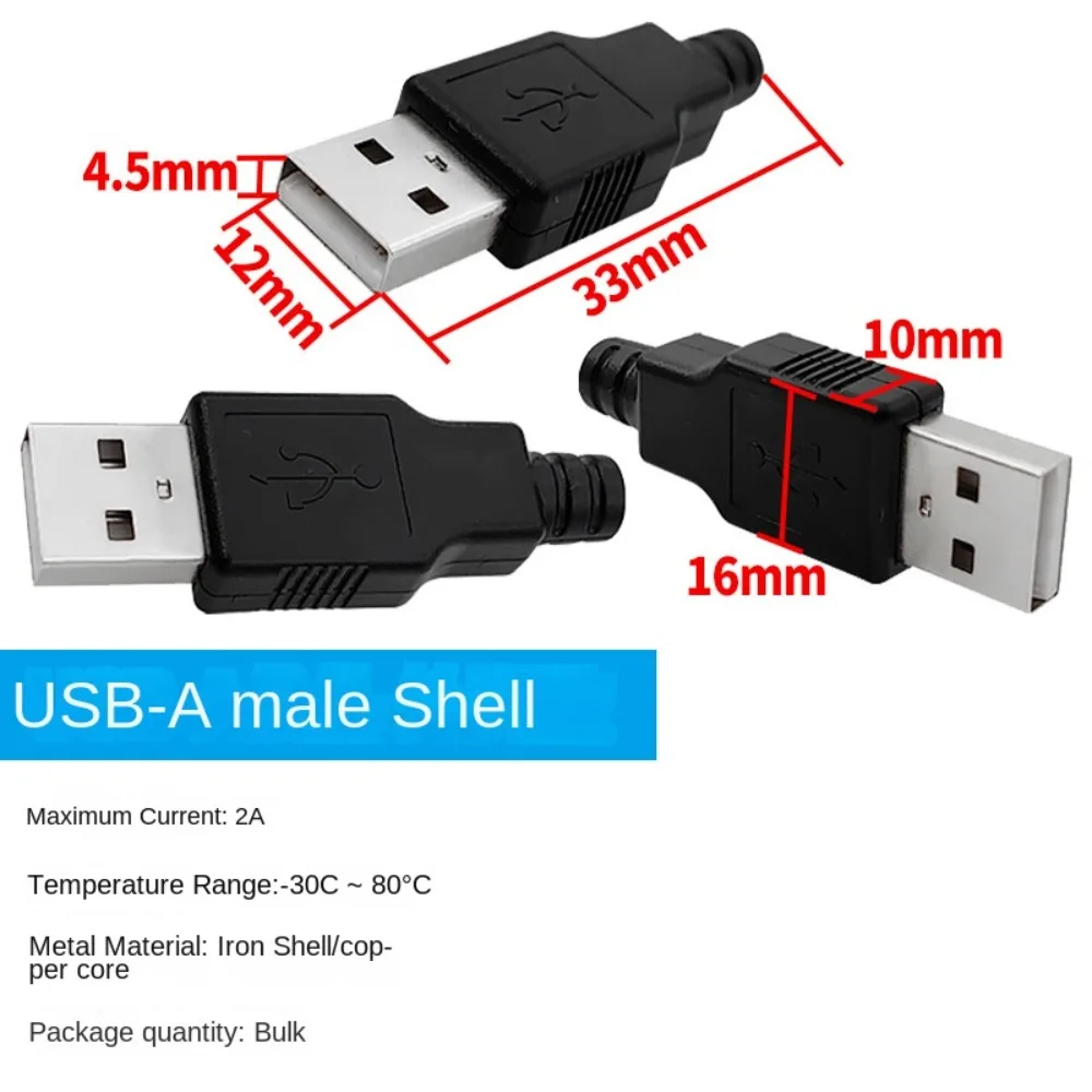 Conector de enchufe USB tipo A con cubierta, plástico negro, 4 pines, macho, con funda, DIY