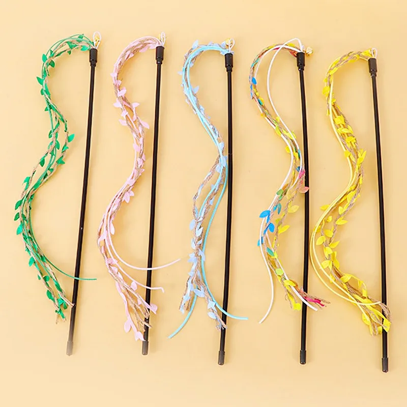 

Cat Toy Rope Tassel Cats Sticks Long Handle Cat Toys Interactive Tassel Stick Kitten Toy with Bell Self-hi Toys for Cats Teasing
