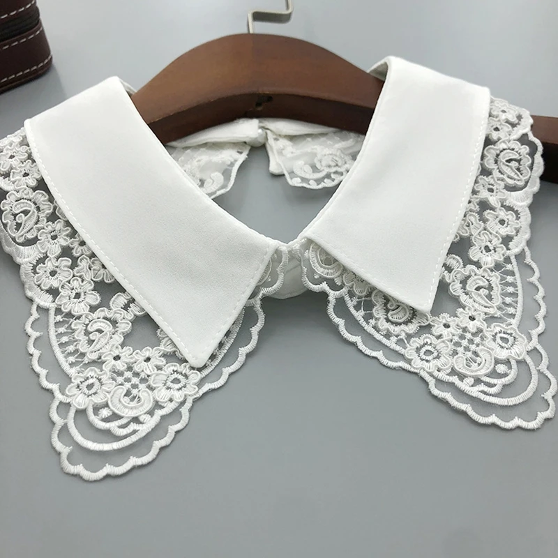 Double Layer Floral Hollow Sweater Decorative Collar Removable Embroidery Lapel Fake Collar Shawl Neckline