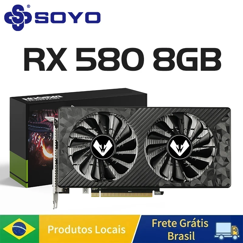 SOYO AMD Radeon RX580 8G Graphics Card GDDR5 Video Card HDMI DP DVI PCIE3.0x16 Gaming GPU RX 580 Cards Computer components