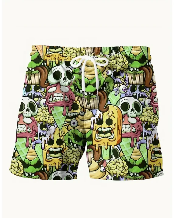 New Style Skeleton Cartoon Pattern 3D Print Men's Fashion Summer Drawstring Shorts With Pockets Beach And Leisure Comfort Shorts