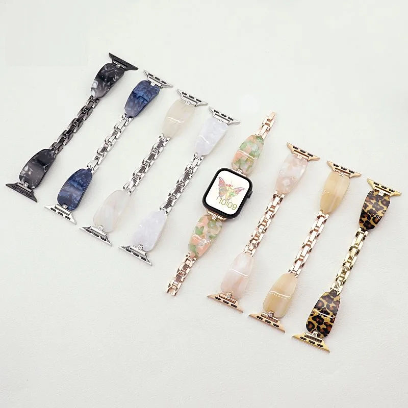 

Luxury Resin Metal Strap for Apple Watch Band 49 46 42 44 45 40 41 38mm Adjustable Women Bracelet for iWatch Series 10 9 8 6 7 5