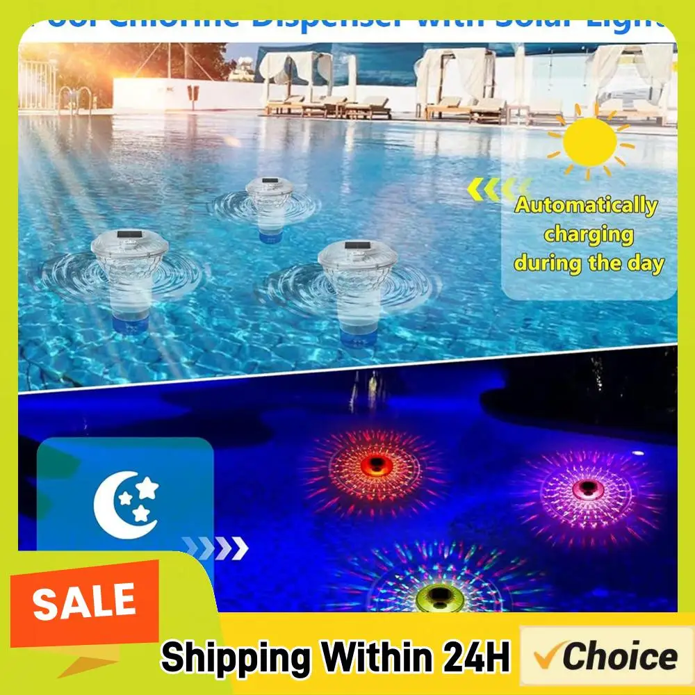 

Солнечный регулируемый дозатор хлора для бассейна с разноцветной подсветкой, регулируемый хлоратор для создания ночной атмосферы