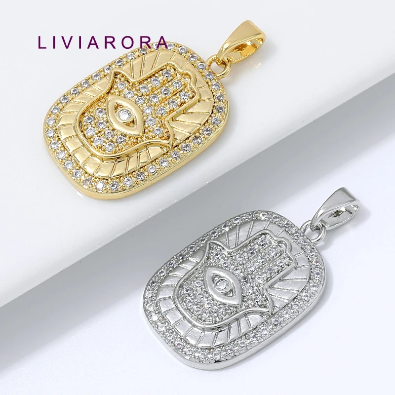 1/2/3Pcs 18K Gold Plated Brass Hamsa Hand Pendant For Jewelry Making,Zircon Evil Eye Hand Charms For Necklace Making Accessories