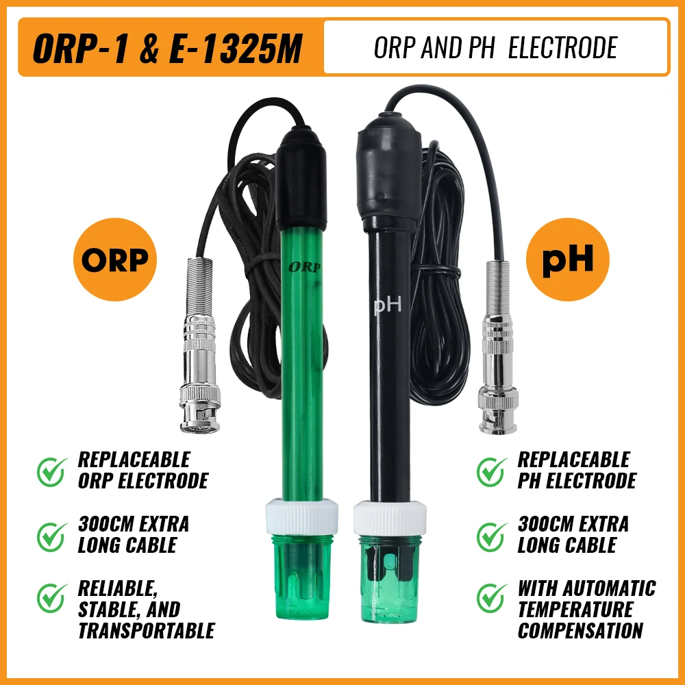 Sonde de remplacement pour électrode redox pH et ORP avec connecteur BNC 50 Ohm, câble de 300 cm pour aquariums, réservoirs, piscines, étangs