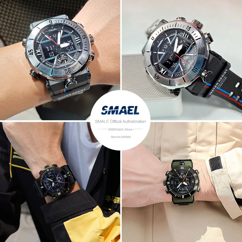 SMAEL Digital Watches for Men Waterproof Chronograph Quartz Electronic Military Sport Wristwatch with Date Week Alarm 8051 Red