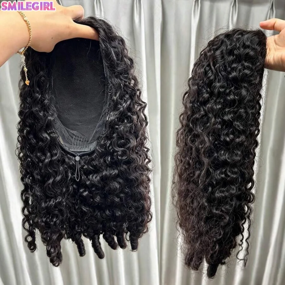 3In1 Burmese Curly Half Wigs Human Hair Seamless Wear And Go Natural Color Quick Install Beginners Friendly Easy Install Machine Wig Drawstring Half Headband Wigs