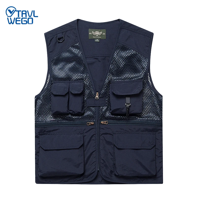 

TRVLWEGO Men Outdoor Casual Hollow Fishing Vest Quick Dry Multi Pocket Tank Camping Hunting Hiking Photography Sleeveless Jacket