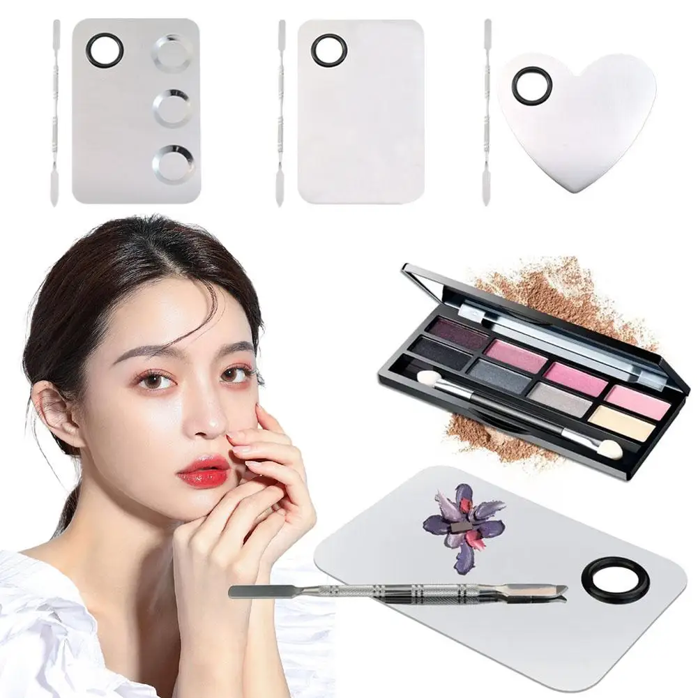 Makeup Mixing Palette Upgrad Stainless Steel Metal Mixing Tray With Spatula Artist Tool For Mixing Foundation Nail-Art Tool I2N6