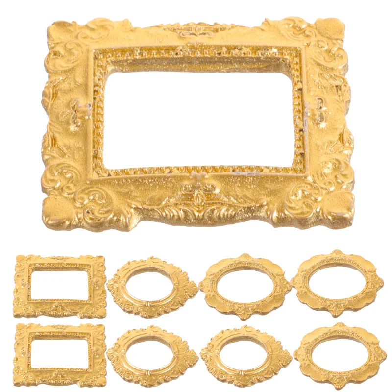 15Pc/Set Vintage Gold Resin Mini Photo Frames Palace Style Oval Photo Frame Decoration Richly Antique Mini House Prop Accessory