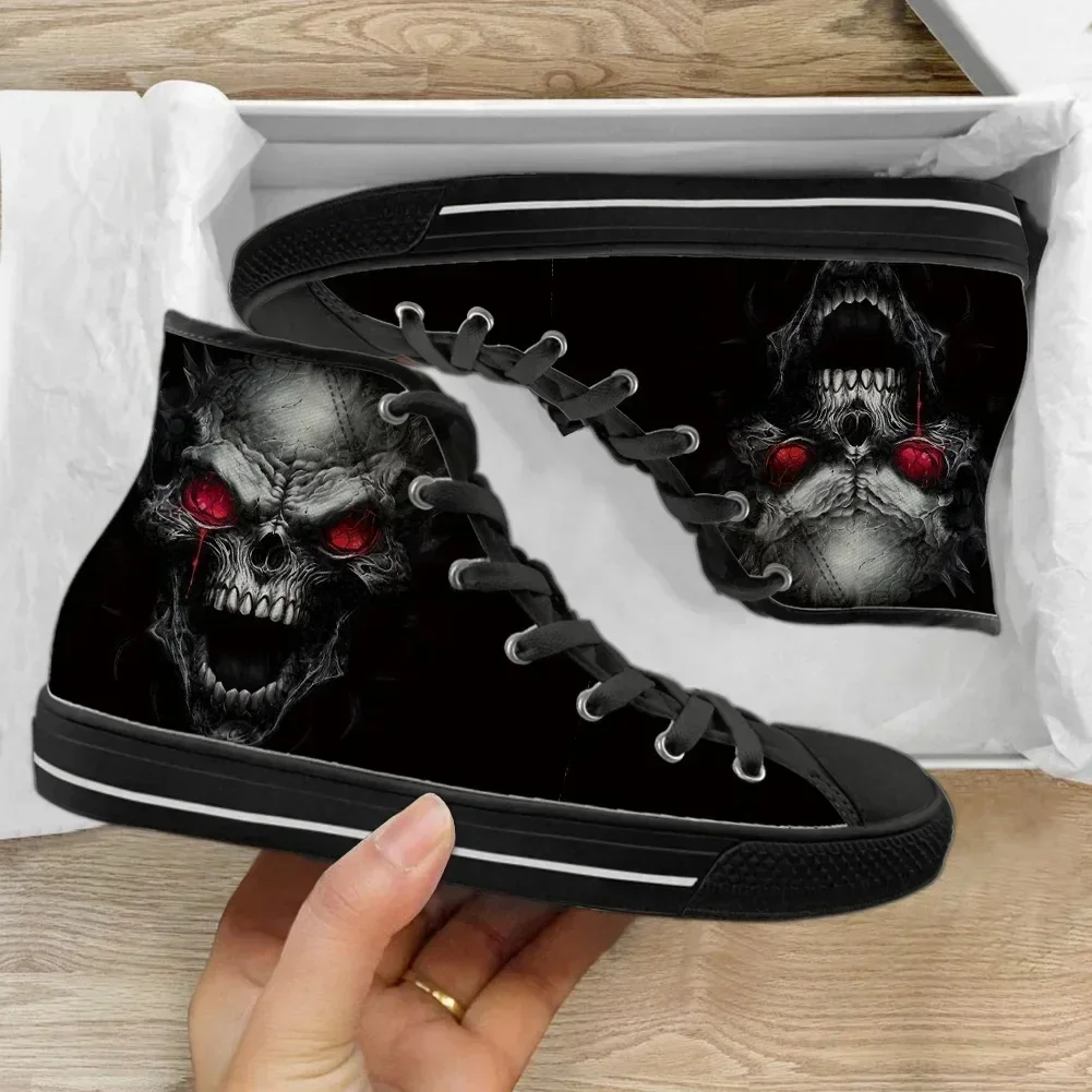 

Gothic Fired Skull Design Lightweight High Top Canvas Shoes Men Women Casual Breathable Sneakers Board Shoes Zapatos