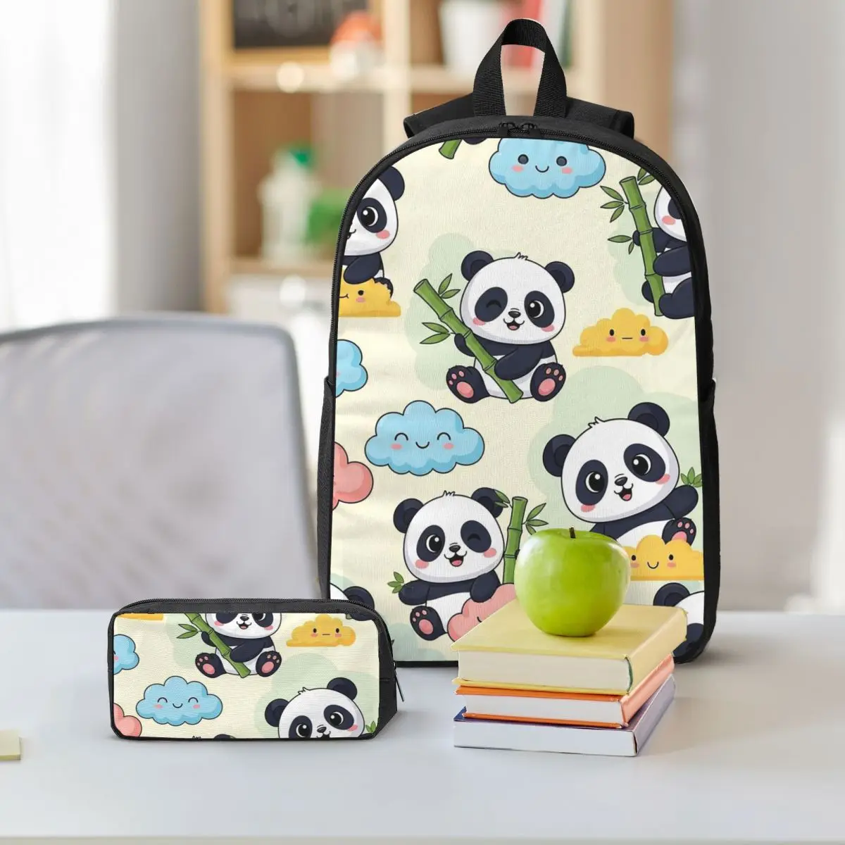 Cute Cartoon Panda Pattern Backpack Student BookBag School Bag Shoulder Bags 3ps Insulated Lunch Bag Pencil Case