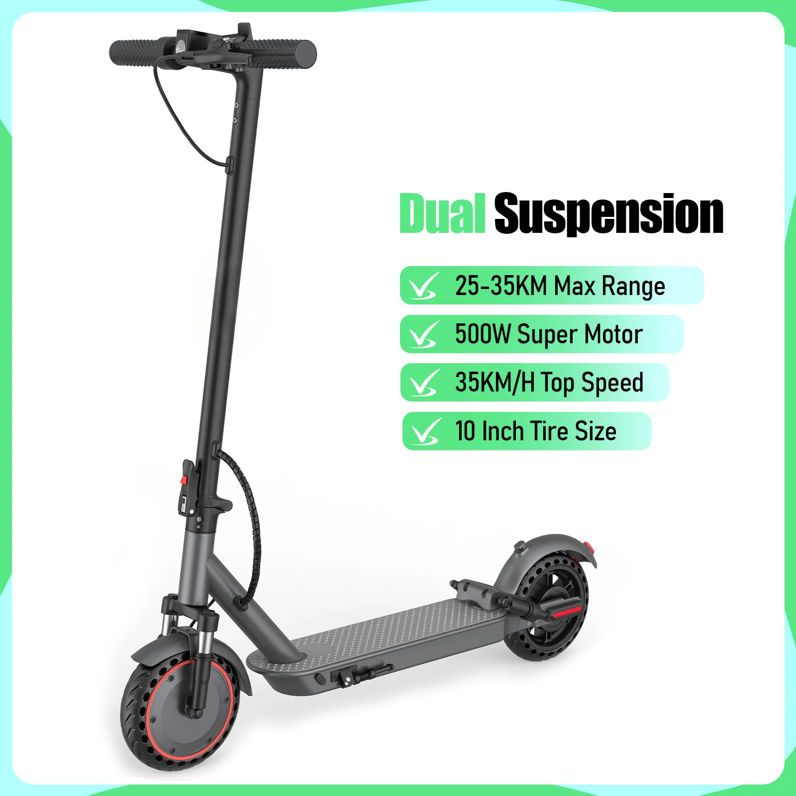 AOVOPRO S10/ESMAX 1000W elektrische scooter met dubbele vering 35 km/u 10 inch explosieveilige band opvouwbare scooter elektrisch