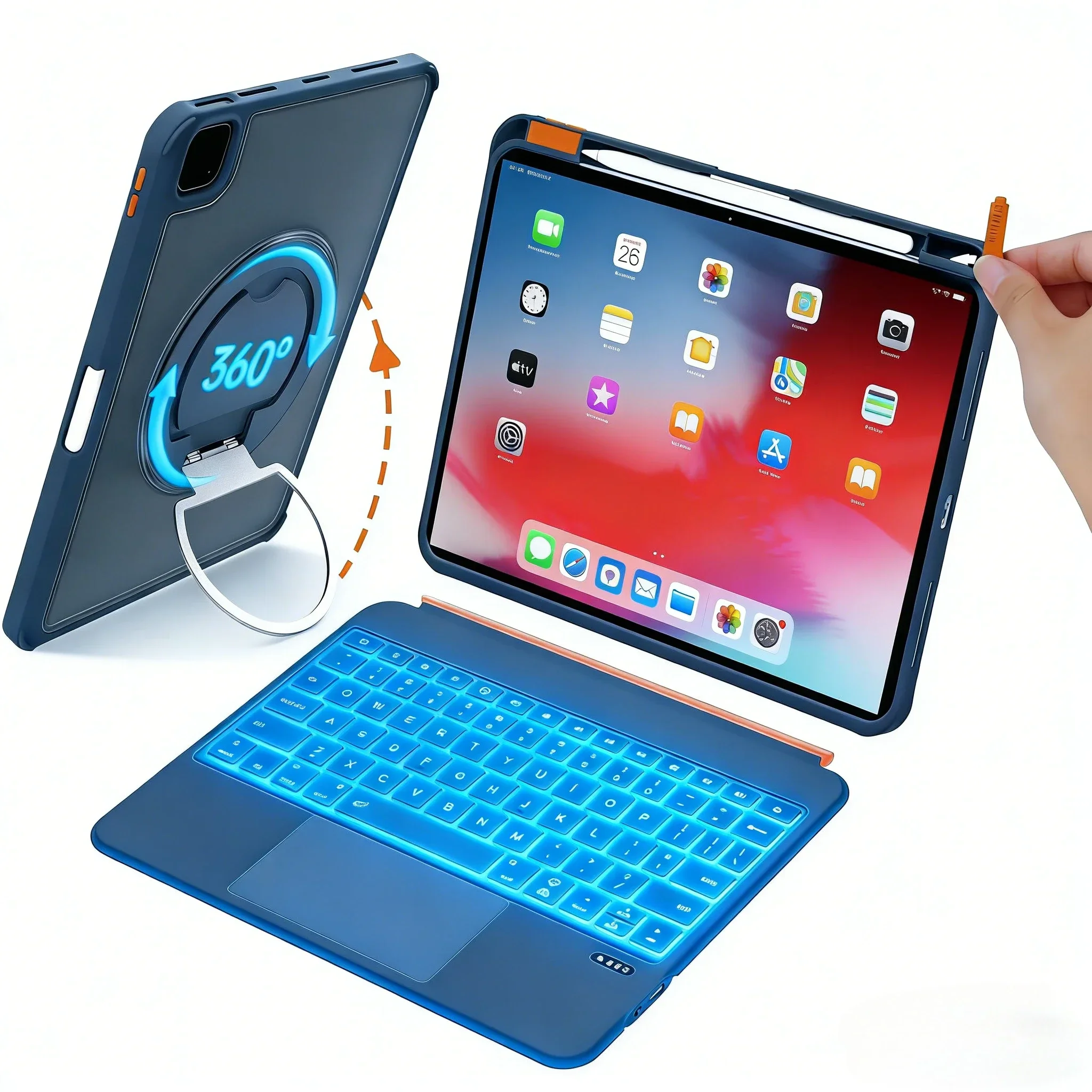 360° Rotatable Detachable 7 Colors Backlight for iPad A16 11th/10th Air 11